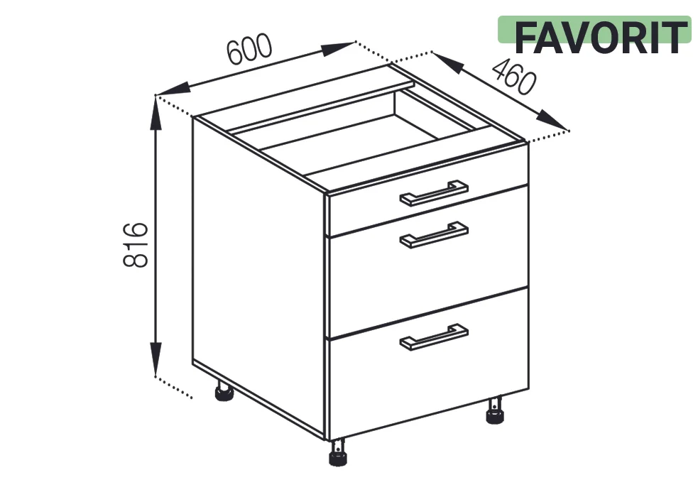 Ariel. Модуль Н 60 3Ш (1+2) • FAVORIT • МДФ категорія №02