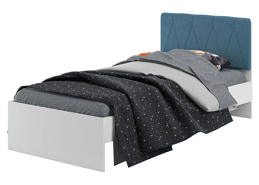 Кровать односпальная детская 900x2000 Tvist (без ламелей) • Белый + Аквамарин