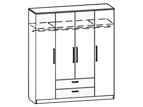 Корпус шкафа ЛШК2 «Лючия» (4-х дв., штанга + 2 ящ.) без фасадов
