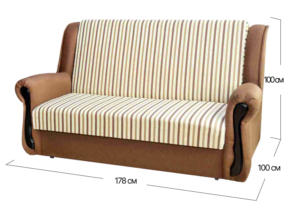 Диван-ліжко прямий Американка №2 - 1,4 | Механізм Акордеон 137x200 см | 178x100x100 см