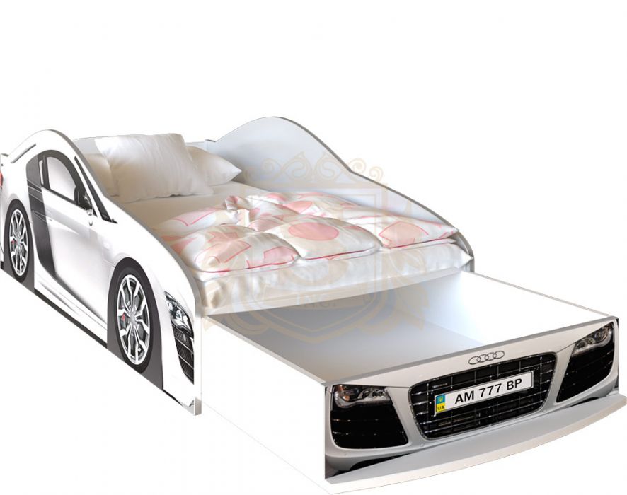 Кровать-машинка «Audi R8» цвет: белый | с ящиком 80*190
