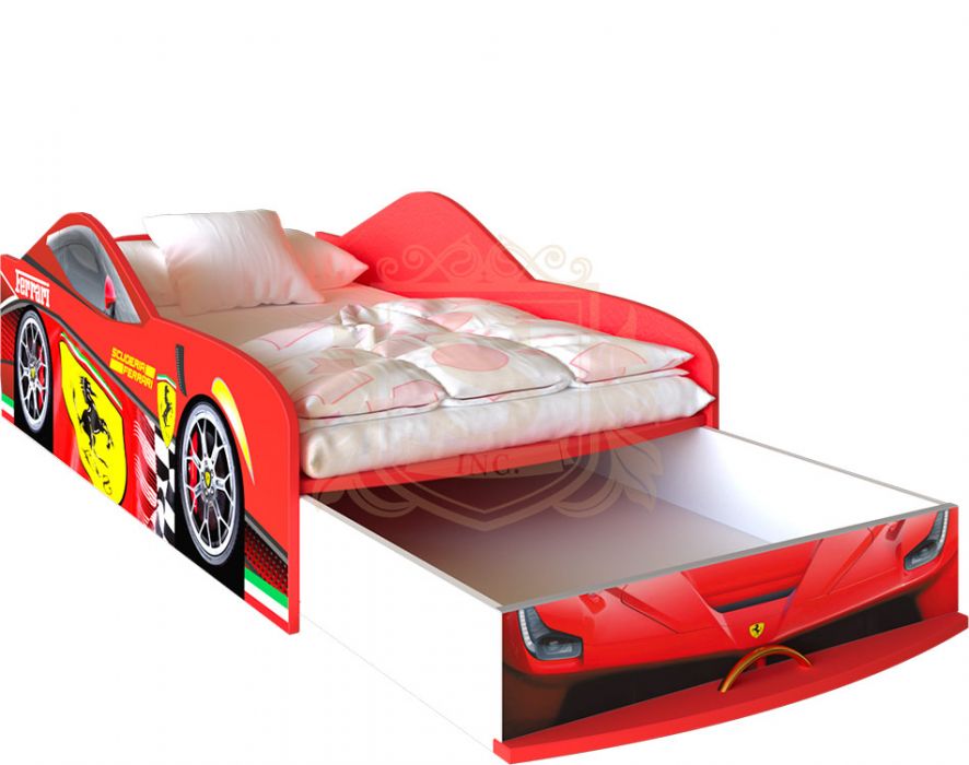 Кровать-машинка «Ferrari» цвет: красный | с ящиком 70*140