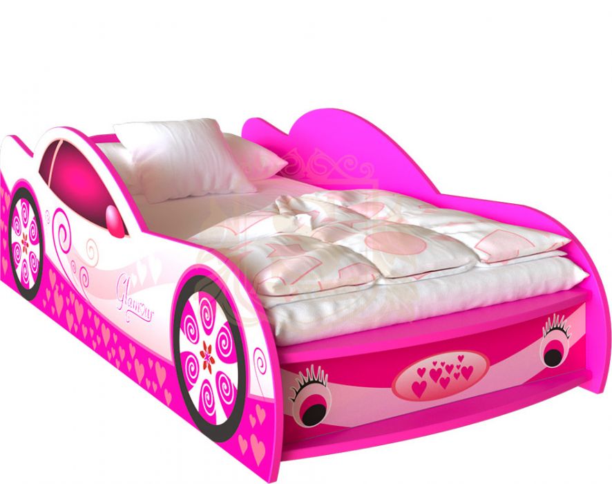 Кровать-машинка «Гламур» цвет: розовы | 60*120