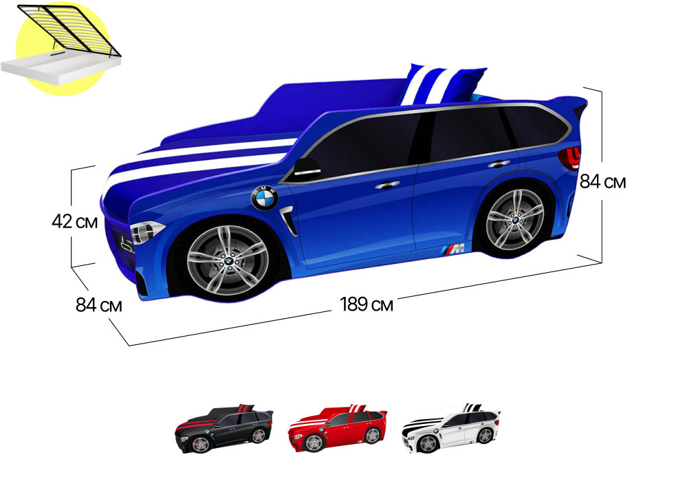 Кровать односпальная Премиум P002 BMW Viorina-Deko | Спальное место 80x180 | Подъёмный механизм