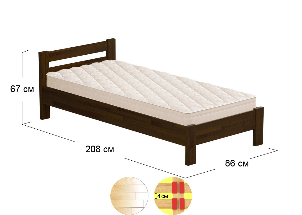 Ліжко односпальне Рената Щит Estella | Спальне місце 80x200 см | Стандартні ламелі (крок 4 см) | Горіх темний - 101