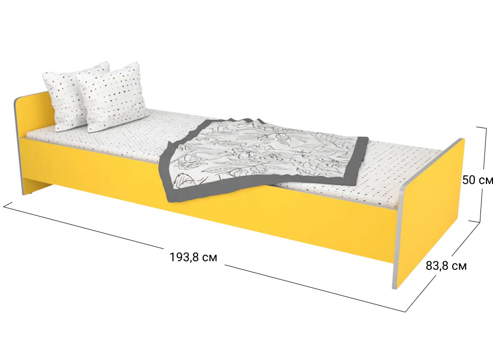 Ліжко односпальне Софіно 1938x838x500/18 | Спальне місце 80x190 см | 18 мм | Жовтий