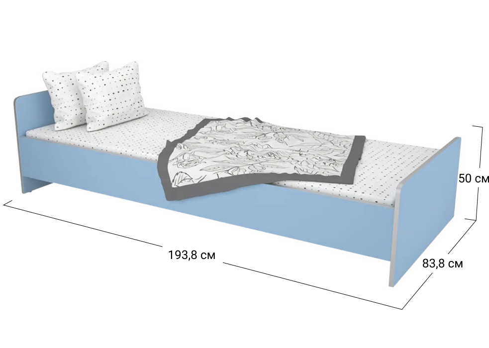 Ліжко односпальне Софіно 1938x838x500/18 | Спальне місце 80x190 см | 18 мм | Синій капрі