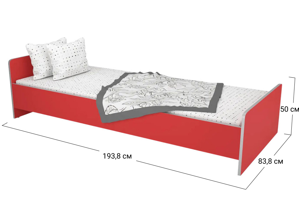 Ліжко односпальне Софіно 1938x838x500/18 | Спальне місце 80x190 см | 18 мм | Червоний