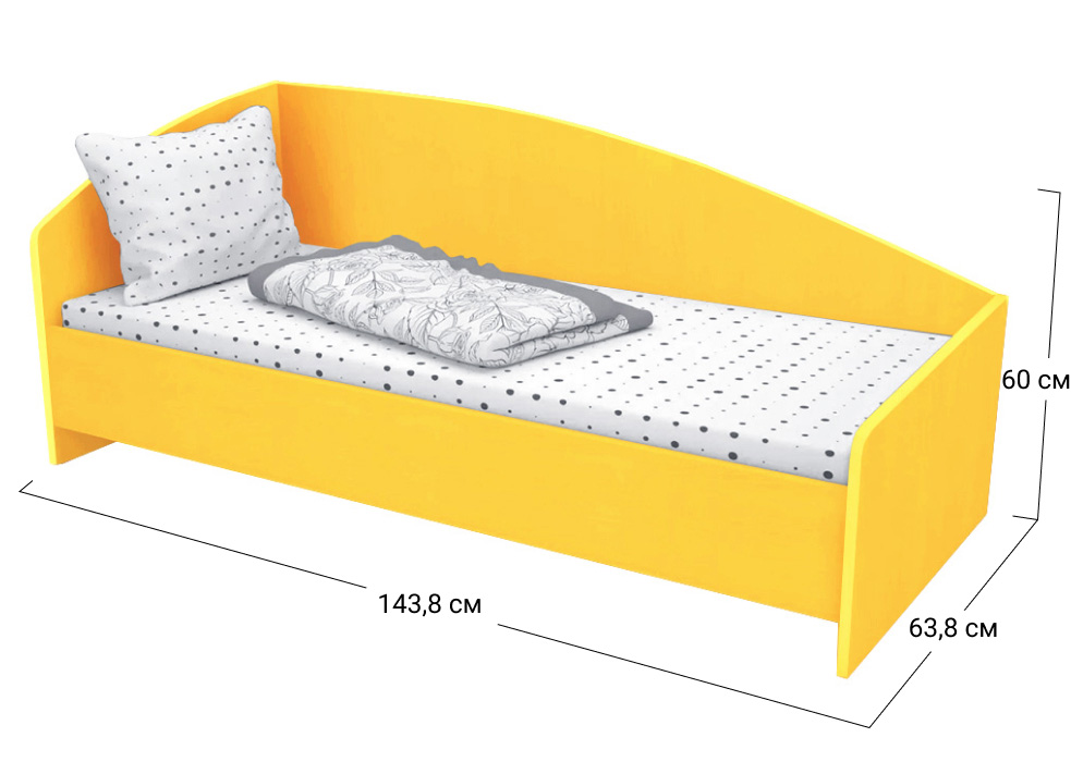 Ліжко односпальне Софіно КДО-002 | Спальне місце 60x140 см | 16 мм | Жовтий