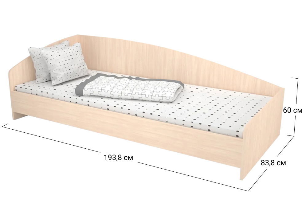 Ліжко односпальне Софіно КДО-002 | Спальне місце 80x190 см | 16 мм | Дуб молочний