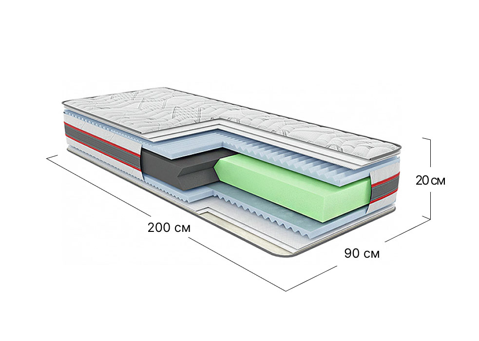 Матрас беспружинный односпальный Extra Carbon 90x200 см • высота 20 см (умеренно жесткий)