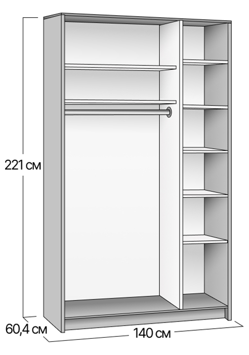 Корпус шкафа-купе 140x60x220 (на 2 двери)
