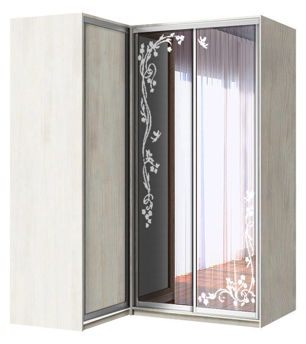 Шафа купе кутова Стандарт AL | 3 двері | ДСП + Художнє матування + Художнє матування | 200,4x90x221 (ШxГxВ)