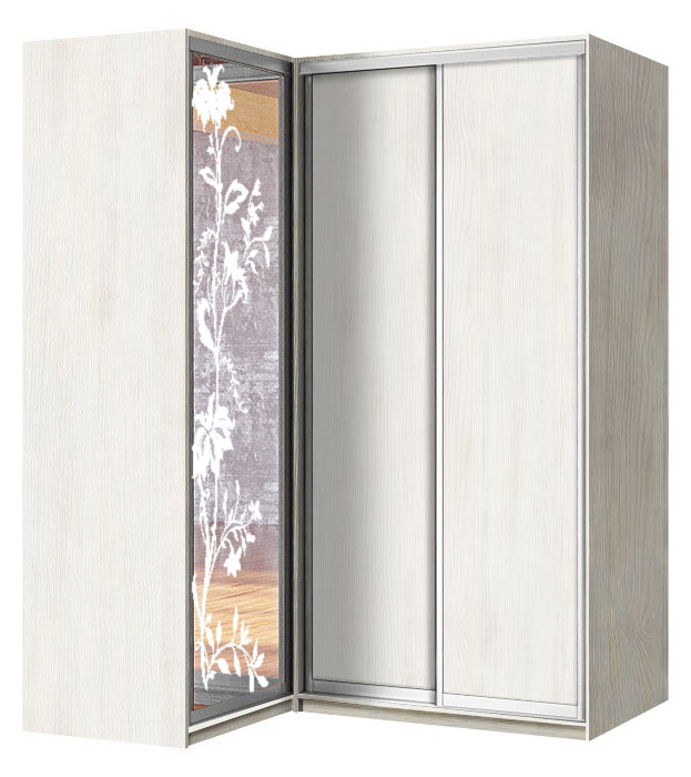 Шафа купе кутова Стандарт AL | 3 двері | Художнє матування + ДСП + ДСП | 150,4x90x221 (ШxГxВ)