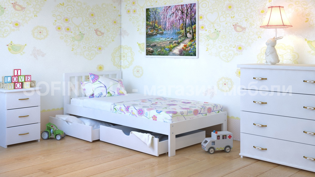 Кровать детская Медея Мини - 70*190 с ящиками | Белый