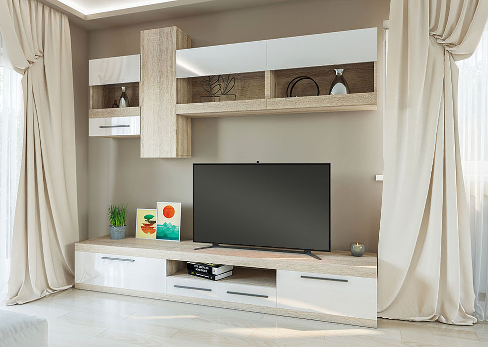 Мебельная стенка Palmira • 2500x500x2050 • Дуб Сонома + Белый Лак
