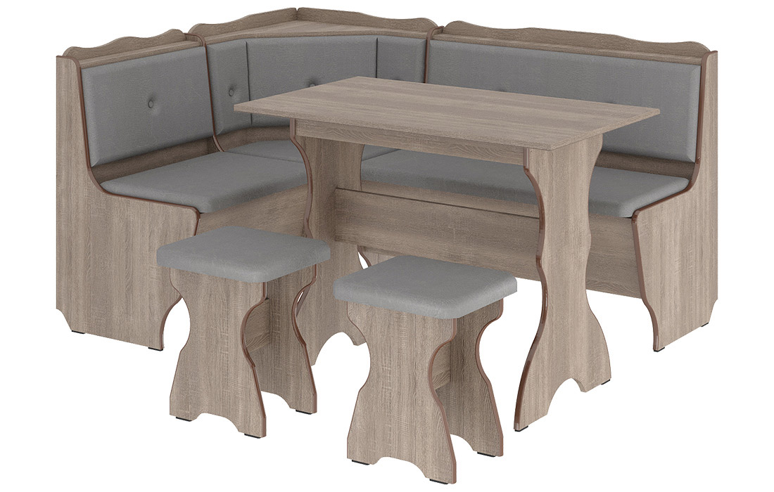 Уголок кухонный Президент Пехотин | Нерозкладний стіл + 2 табурети | 160x120x84 см