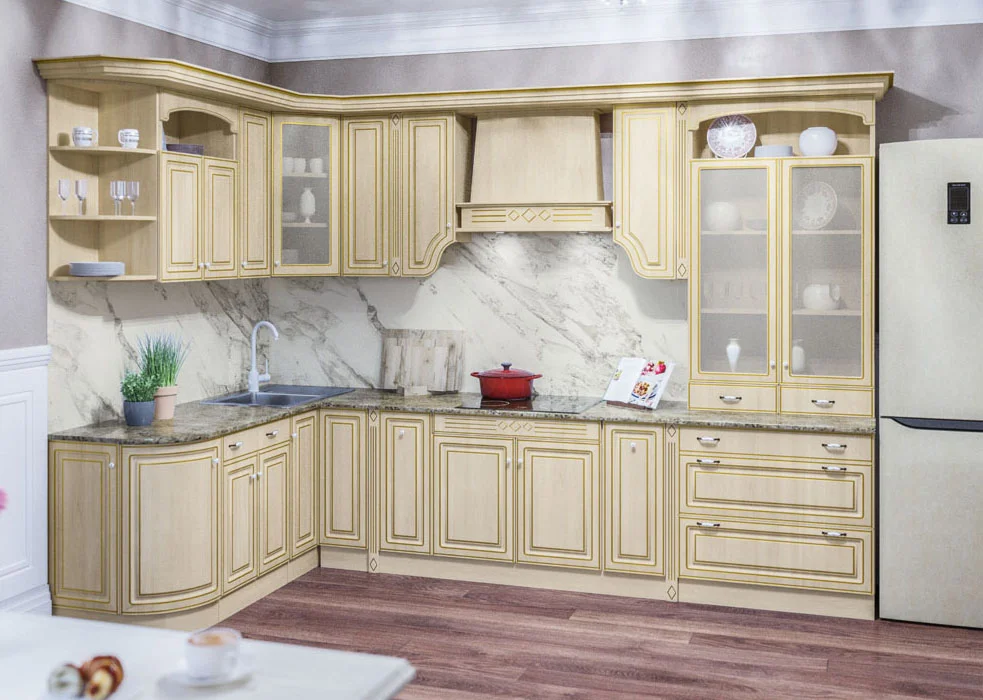 Кухня Valencia МДФ с фрезеровкой в классическом стиле • Вариант дизайна №01