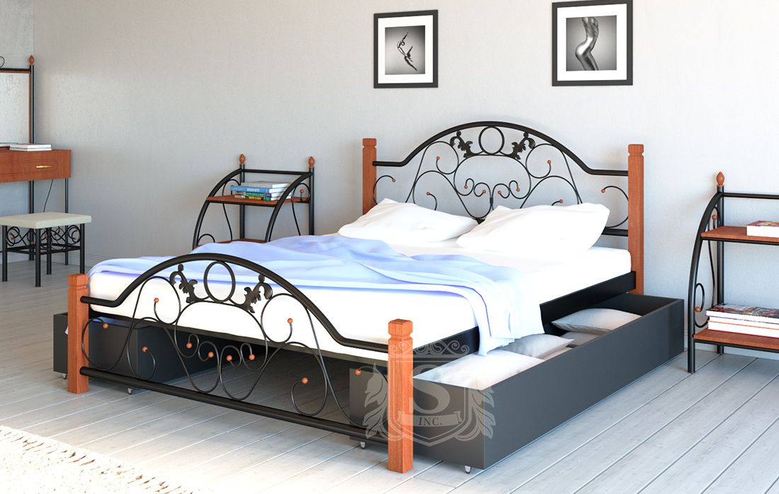 Кровать «Франческа деревянные ножки» с 2 ящиками | 160*190 | Белые ножки