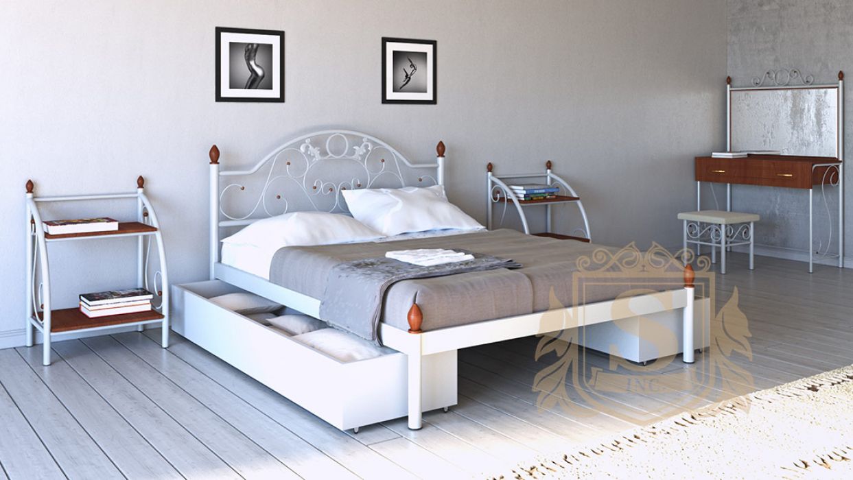 Кровать «Франческа» с 2 ящиками | 140*190 | Белый бархат