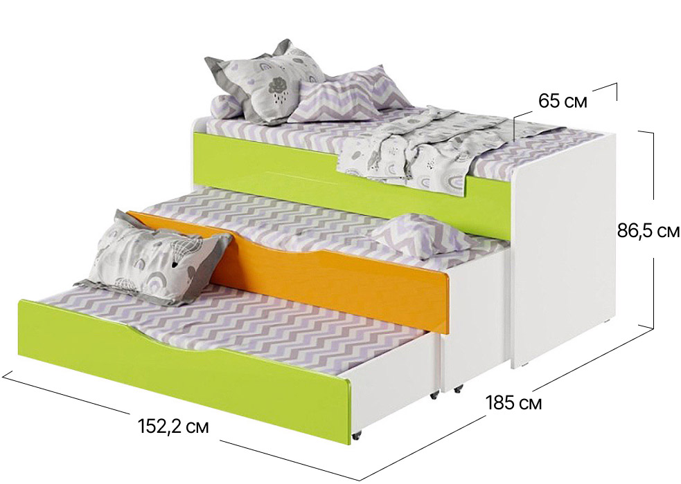 Ліжко дитяче триярусне Софіно модель 2730 | 152,2x65(185)x86,5 см (ДxШxВ)