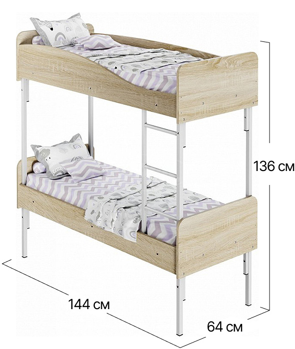 Кровать детская двухъярусная Софино модель 2732 | 144x64x136 см (ДxШxВ)