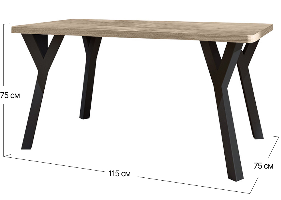 Стол обеденный Уно 4 ноги Metall-Design | 115x75x75 (80x40)
