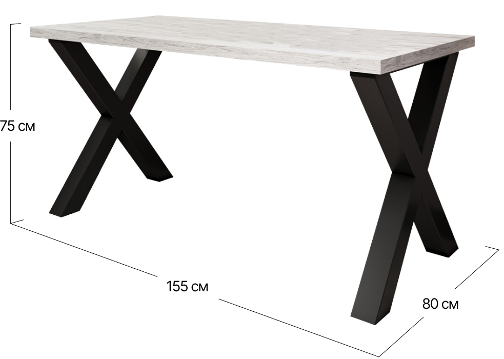 Стол обеденный Тайм Metall-Design | 155x80x75 (80x80)