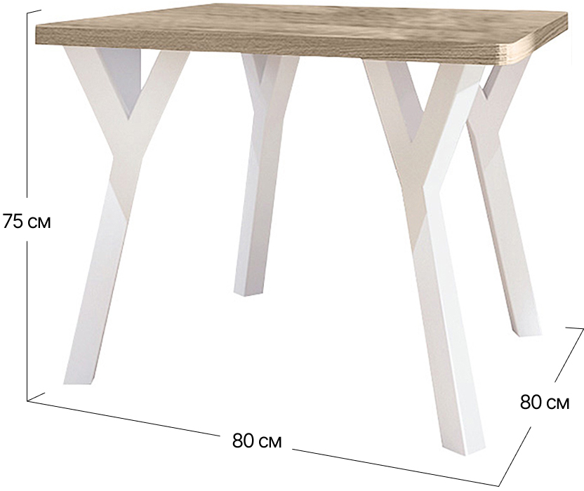 Стол обеденный Уно 4 ноги Metall-Design | 80x80x75 (50x25)