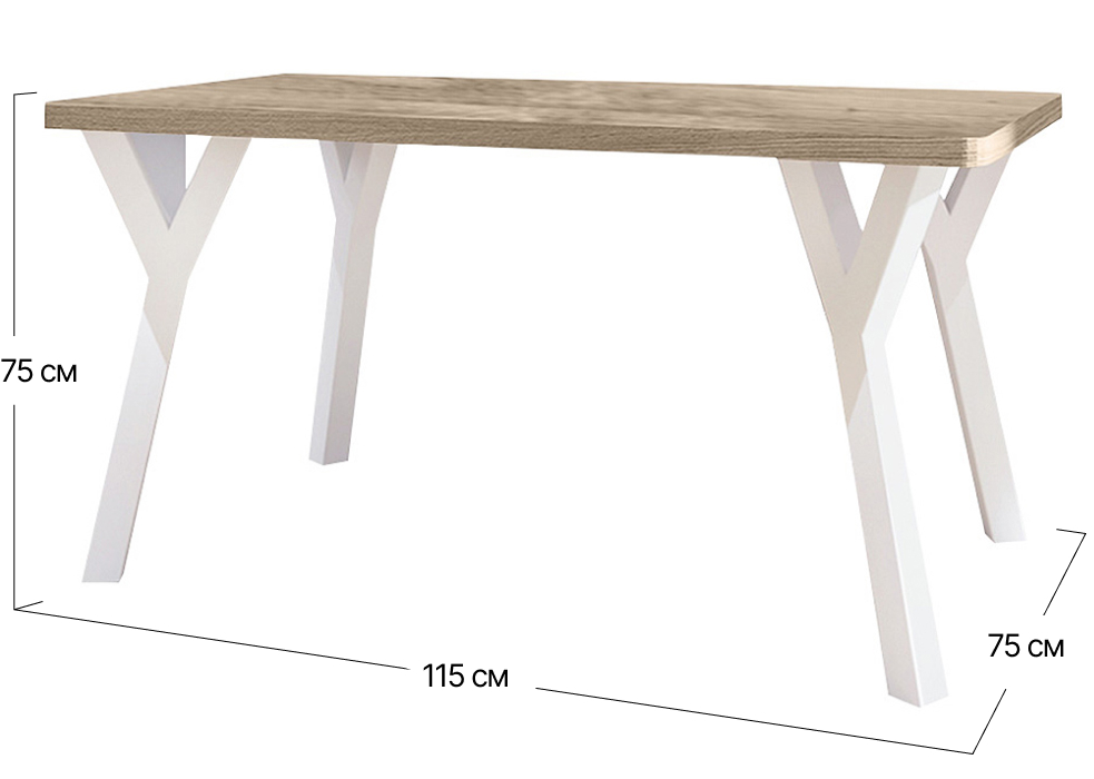 Стол обеденный Уно 4 ноги Metall-Design | 115x75x75 (60x60)