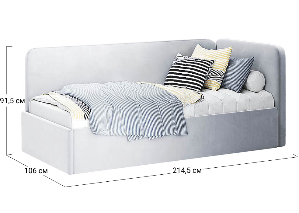 Ліжко односпальне Хепі (М) MiroMark | Спальне місце 90x200 | Ламелі 6,5 см | Глянець білий | Правий