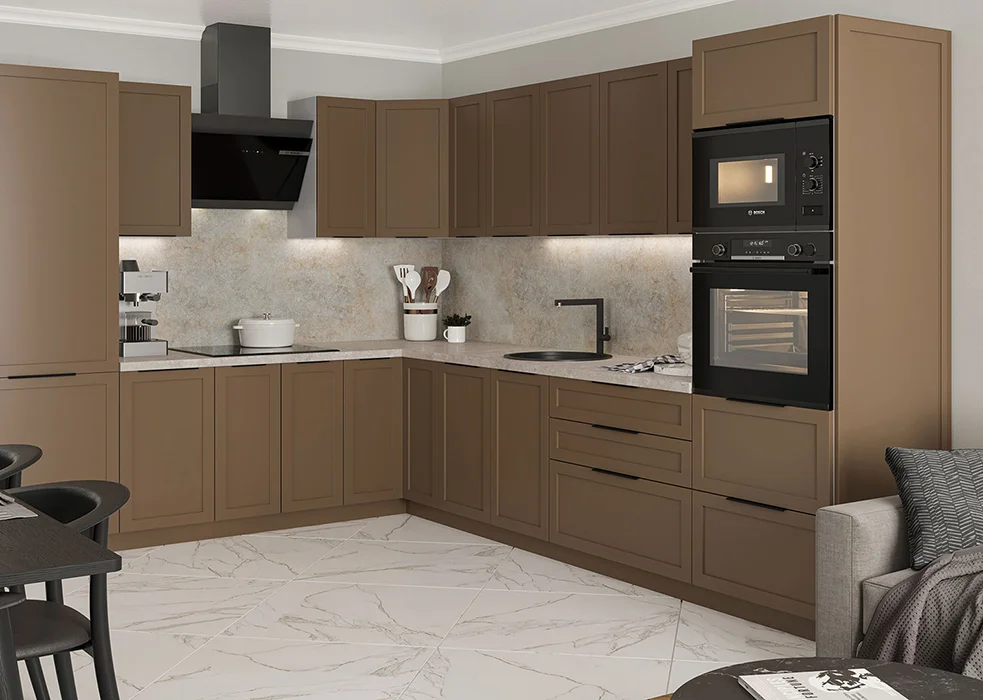 Кухня матовая Anna МДФ крашеный с фрезеровкой в стиле минимализм • Вариант дизайна №06