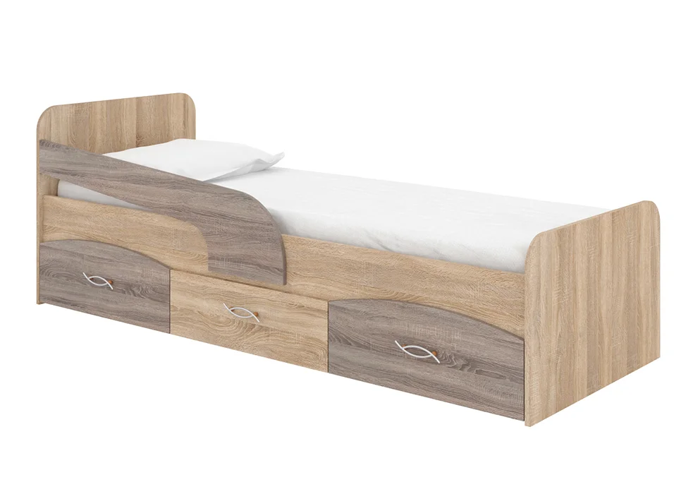 Ліжко дитяче односпальне з шухлядами Milka 800x1900 (ДСП основа) • Сонома + Трюфель