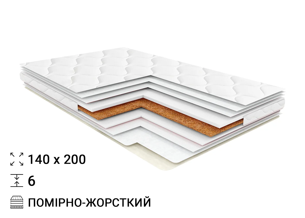 Тонкий матрац топер Sofino Organic Cocos (02) 140x200 см • висота 6 см (помірно-жорсткий)