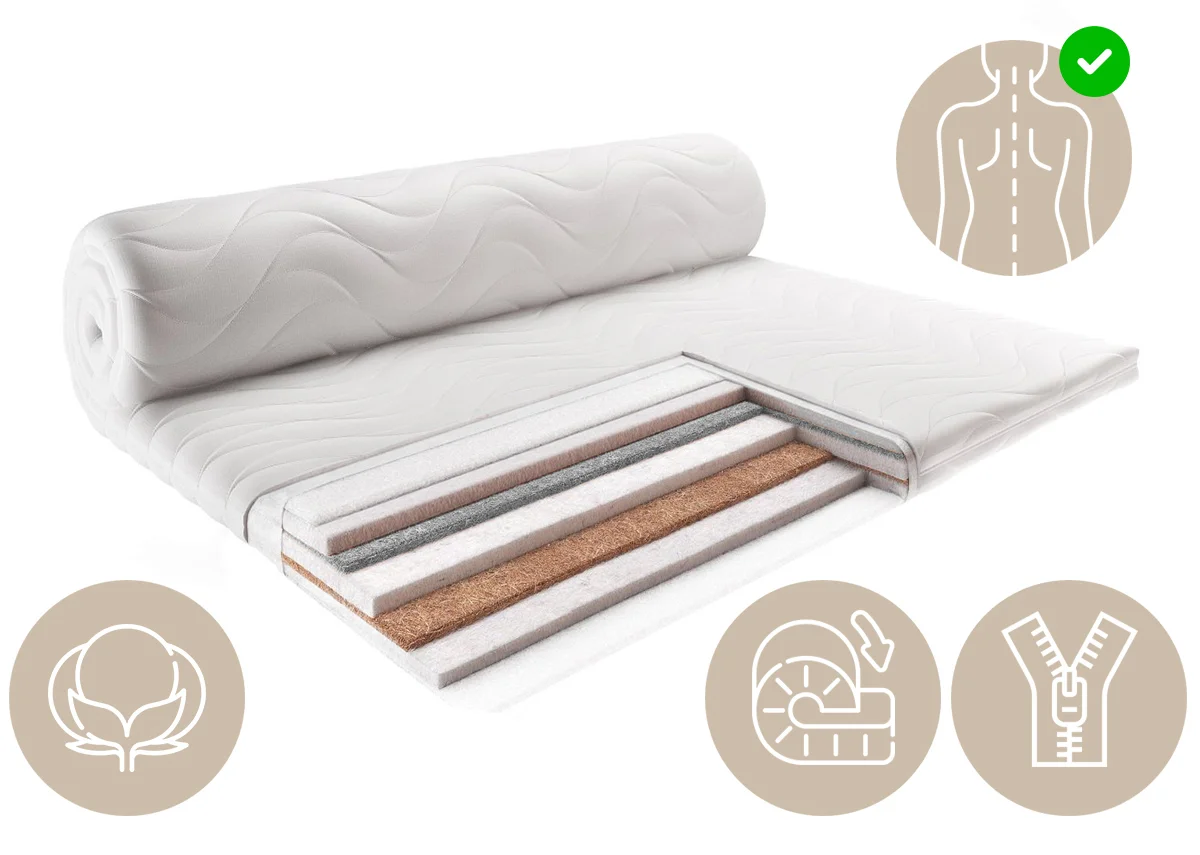 Матрац-топер Flex (04) Roll Air UP Plus Cocos 110x180x8 см / 2в1 середня жорсткість + помірно-жорсткий (2745500)