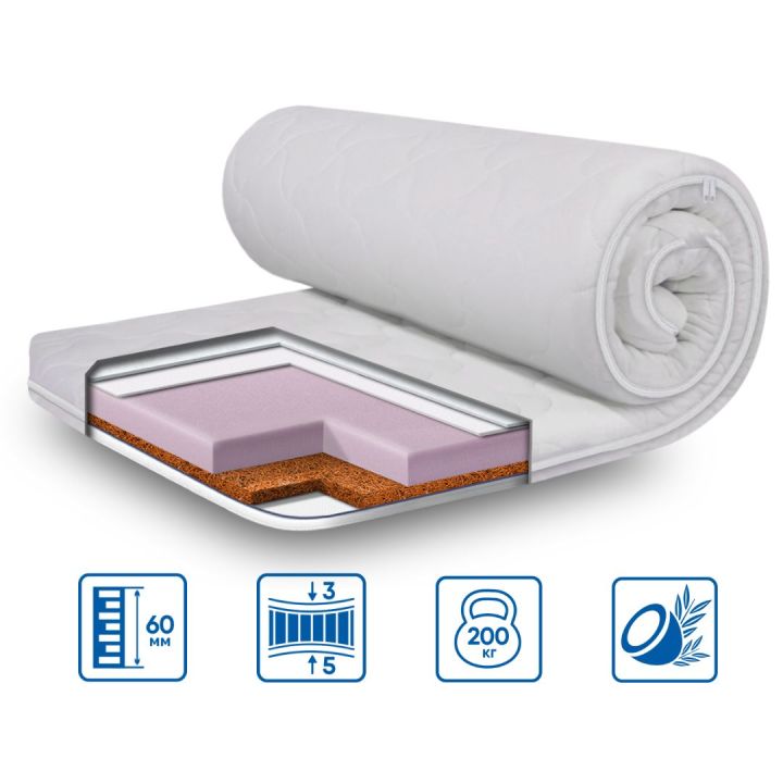Тонкий матрац-топер Eurosleep Стандарт Cocos 160х200 см
