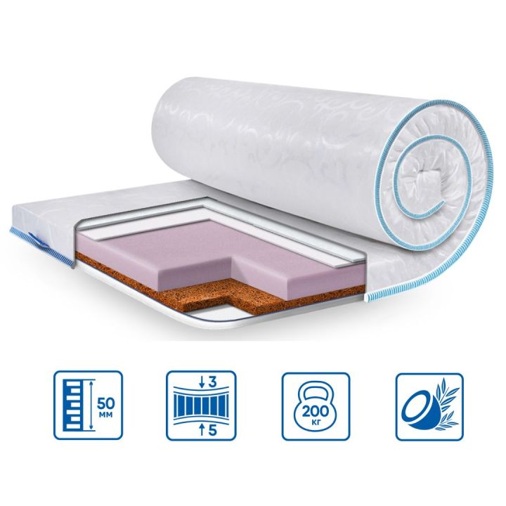 Тонкий матрас-топпер Eurosleep Slim Cocos Komfort Жаккард 150х200 см