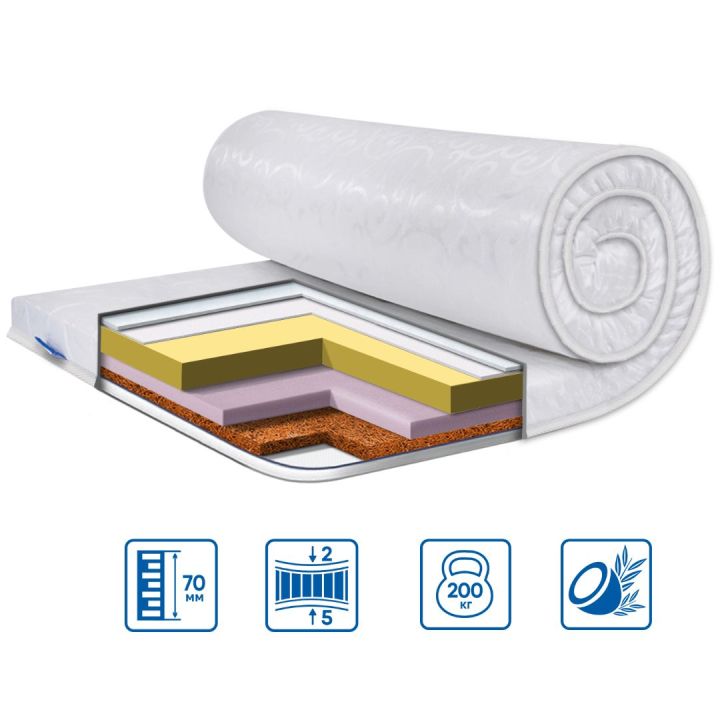 Тонкий матрас-топпер Eurosleep Стандарт Cocos Lux Жаккард 180х190 см