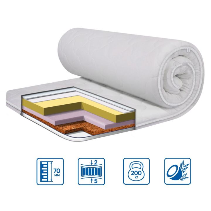 Тонкий матрац-топер Eurosleep Стандарт Cocos Lux Трикотаж 80х190 см