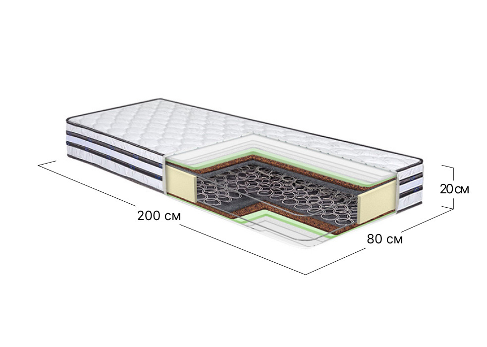 Матрац Svit Mebliv Сапфір 3Д 80x200 | Bonnel + Кокос + Ортопедична піна | Висота 20 см | Зима-літо | Помірно-жорсткий