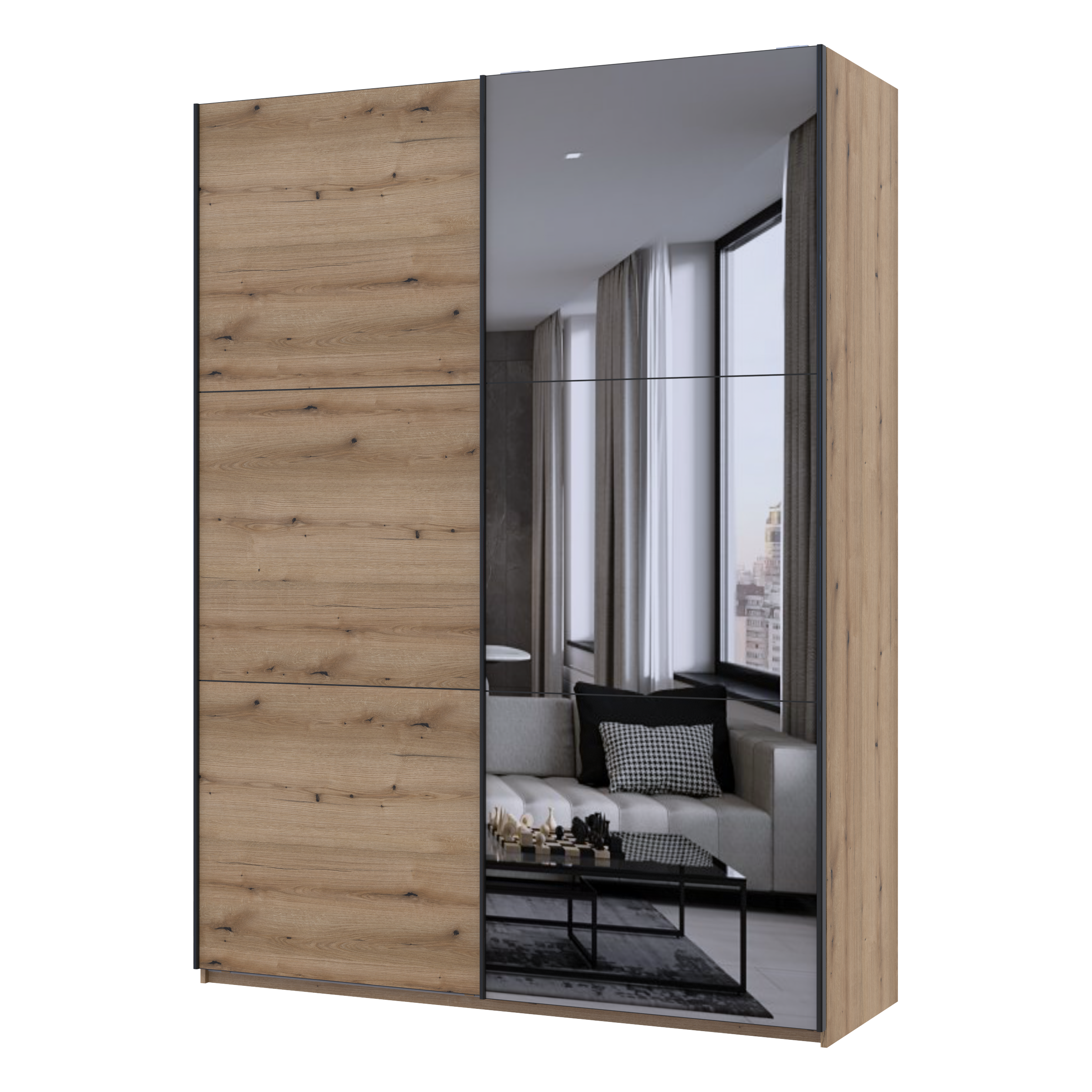 Шафа купе Doros G-Caiser Дуб Евок 1 ДСП / 1 дзеркало / 3 частини 180х60х240 
