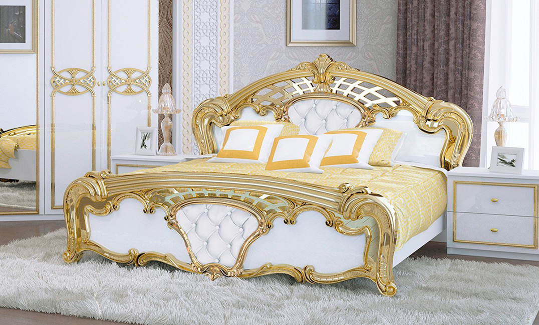 Кровать Миромарк «Ева (М)» 160х200 (Без ламелей) Глянец белый + Золото