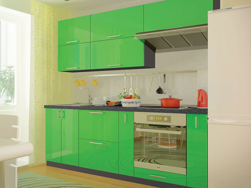 Кухня пряма - Колор-мікс - фасад МДФ - Салатовий Глянець (Зелений)