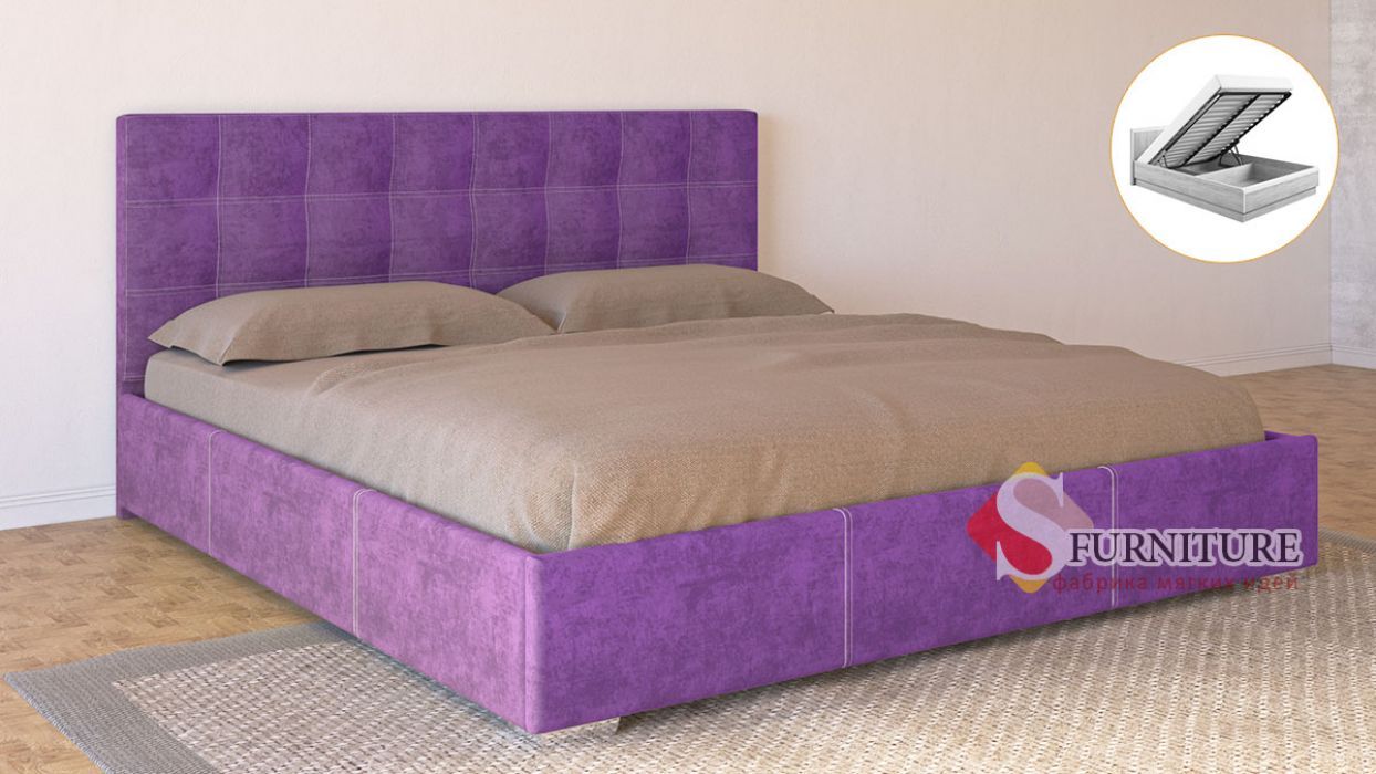 Кровать-подиум «Барбара» с подъемным механизмом 160*190 | Ткань | с матрасом беспружинным - Softness (Pristine Up)