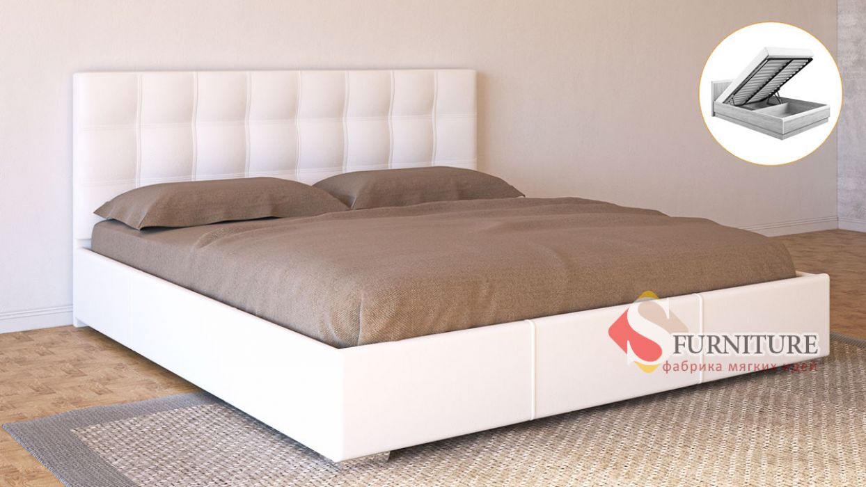 Кровать-подиум белая «Барбара» с подъемным механизмом 160*190 | с матрасом беспружинным - Softness (Pristine Up)