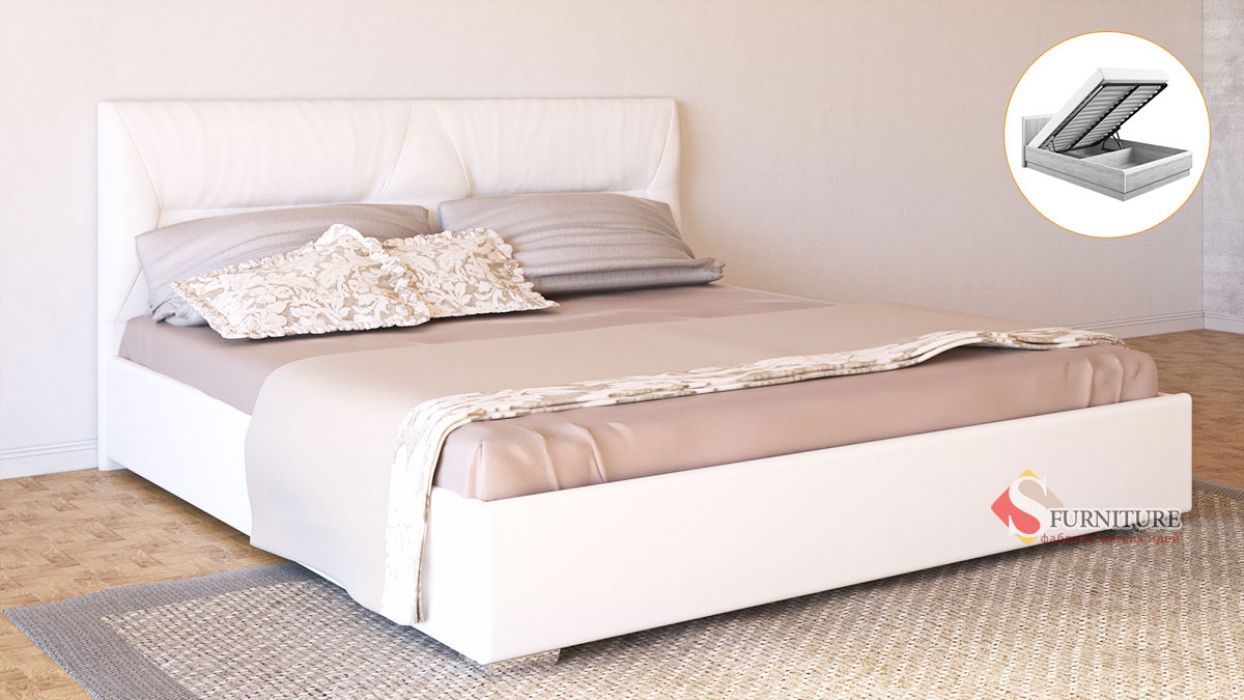 Кровать-подиум белая «Ирена» с подъемным механизмом 180*200 | с матрасом беспружинным - Softness (Pristine Up)