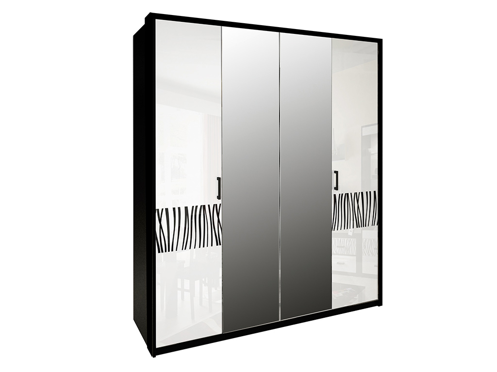 Шкаф • Терра 4Д Миромарк • Зеркало + ДСП • 212,5x182,6x55 • Глянец белый + Мат черный
