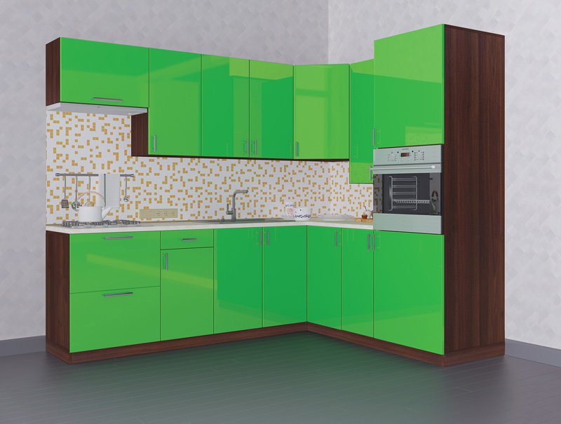 Кухня кутова - Колор-мікс - фасад МДФ - Салатовий Глянець (Зелений)