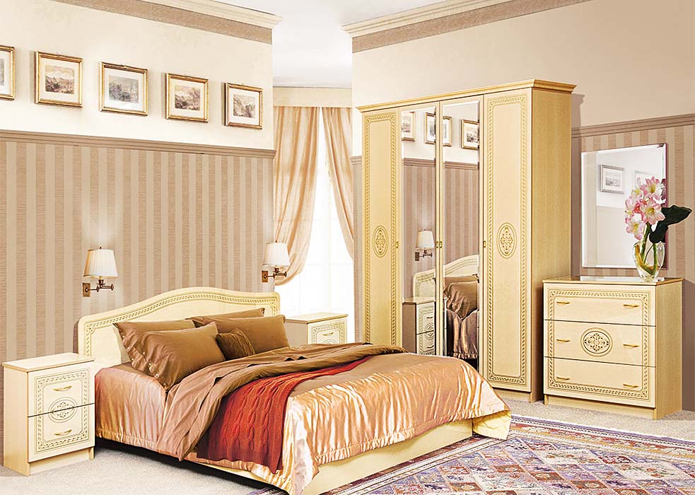 Спальня Флоренція Світлий венге (Ліжко, Тумбочки 2 шт, Шафа 4Д, Комод, Дзеркало)
