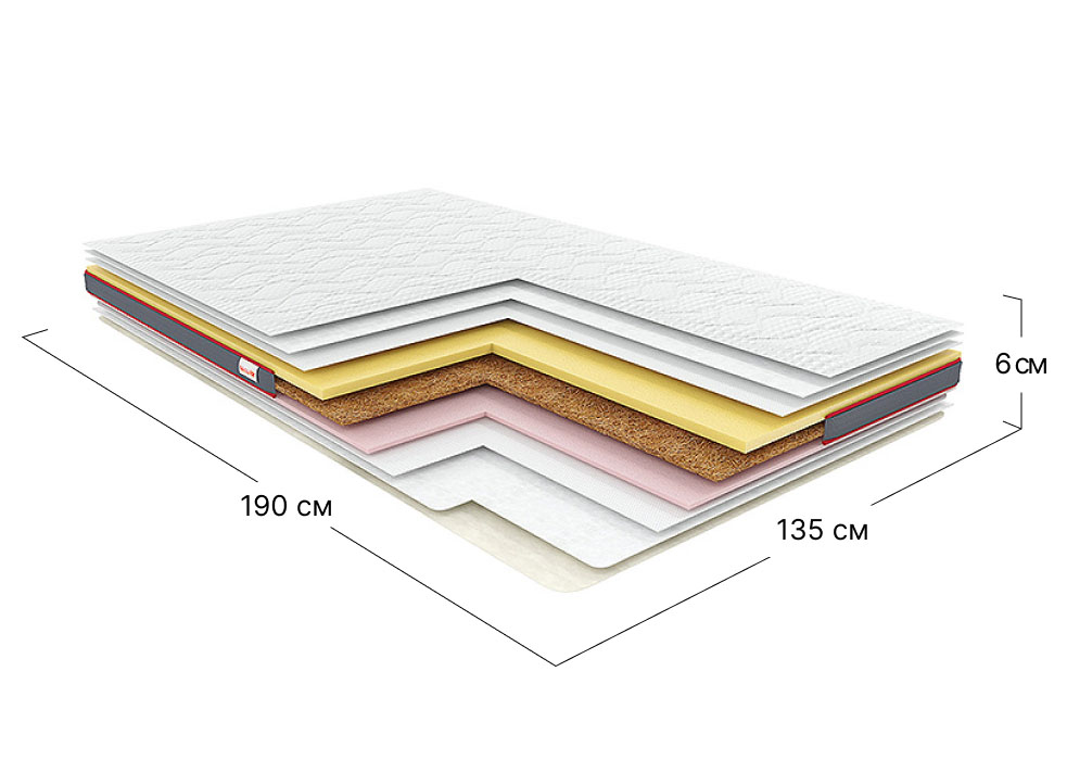 Тонкий матрац скручений полуторний Aero Mix 135x190 см • висота 6 см (2в1 помірно-жорсткий + середня жорсткість)